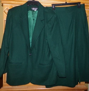 Vtg Sag Harbor Womens Size 16 Green Pure Wool Blazer & Midi Skit Suit - Picture 1 of 5