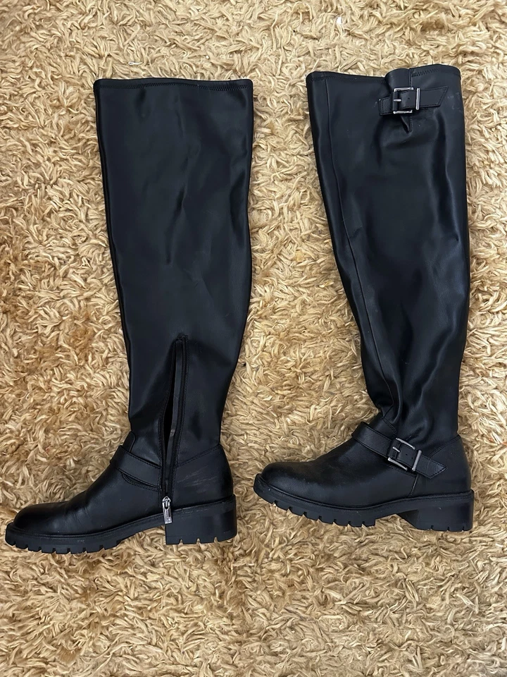 Botas Vince Camuto Sobre la Rodilla Cuero Negras Talla 10 Pantorrilla Ancha Foto 1 de 3