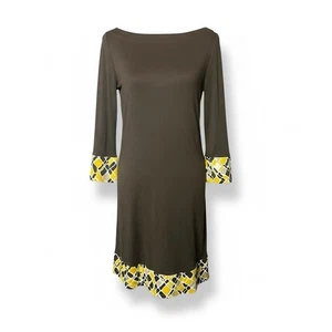 Tory Burch Dress Size 8 Brown Midi Abstract Design Trim Button Detail - Picture 1 of 6