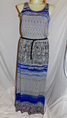 FEVER Women's Black and Blue Print Maxi Dress Size L — 第 1/3 张图片