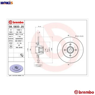 2x BRAKE DISC 08.5833.25 FOR RENAULT CLIO/II/MIO/Mk/�/Hatchback/Van LUTECIA 1.8L - Image 1 of 4