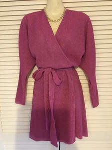 V BY VERY Dark Pink Sparkly Stretch Wrap Dress Size 14 - Picture 1 of 14