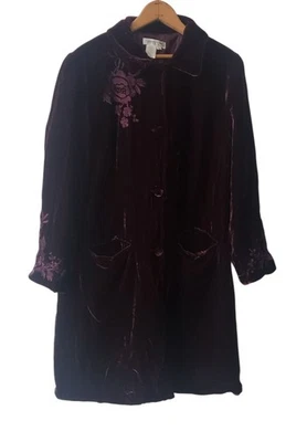 Abrigo Coldwater Creek Talla L Borgoña Terciopelo Mezcla Seda Capricho Goth Academia Foto 1 de 4