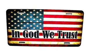 AMERICAN FLAG IN GOD WE TRUST RELIGIOUS CHRISTIAN METAL NOVELTY LICENSE PLATE - Picture 1 of 15