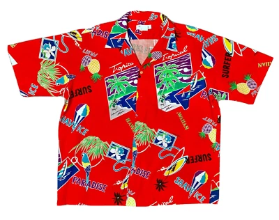 Vintage 1970's Hookano Hawaiian Pop Art Surfer Parrot Shave Ice Shirt - XXL/2XL - Image 1 of 4