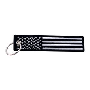 American USA Flag Keychain Key Tag - Cars, Bikes, Luggage, Bags (Black/White)