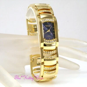 OMAX Seiko Movimiento Azul Aurora Arco Iris + Oro Swarovski Cristal Reloj JES610 - Picture 1 of 12