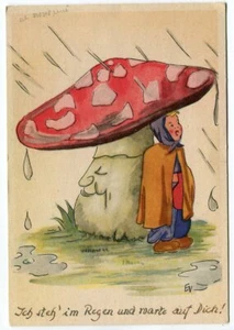 Postal tarjeta de artista EV niño bajo mosca lluvia 1948 - Imagen 1 de 2