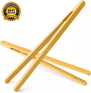 Reusable Bamboo Toast Tongs 2 Pcs, 7 Inch Wooden Toaster Tongs for Cooking & Hol - Picture 1 of 12