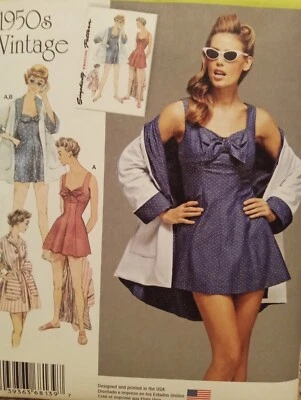Retro 50s Swim Dress Sewing Pattern Swim Coverup Rockabilly Swim Dress 8139 - Image 1 of 2