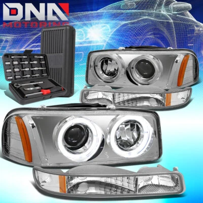 PARA SIERRA 1999-2006 LED HALO CROMO PROYECTOR FAROS CON PARACHOQUES + HERRAMIENTAS Foto 1 de 4