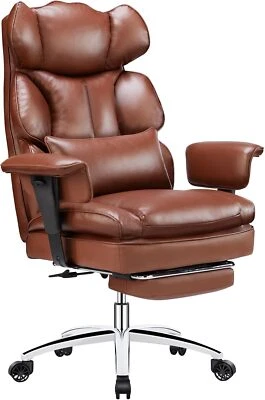 Reclining Brown Executive Desk Chair - Ergonomic, Lumbar Support & Footrest - Image 1 of 4