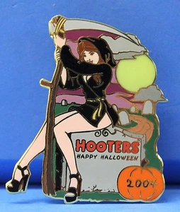 HOOTERS RESTAURANT COLLECTIBLE HAPPY HALLOWEEN GRIM REAPER WITCH GIRL LAPEL PIN - Picture 1 of 5