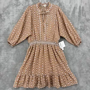 Shoshanna Dress Womens 10 Eyelet Lace Cottage Tie Mini Western Bohemian Tan New - Picture 1 of 13