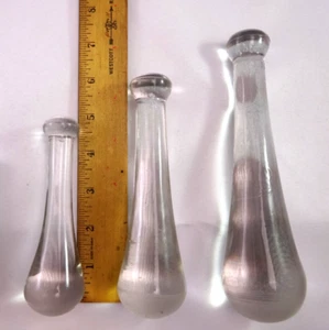 SET OF 3 VINTAGE PESTALS HEAVY CLEAR GLASS OLD HAND GRINDER TOOL 7" 6" & 5" - Picture 1 of 3