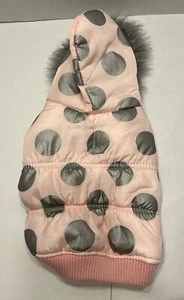 Top Paw Dog Clothes Pink/Silver Polka Dot Coat W/Faux Fur Edged Hood Size Small - Picture 1 of 8