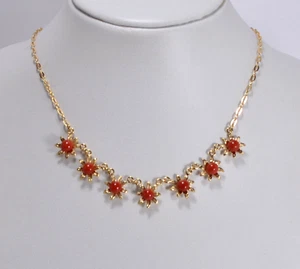 COLLANA IN ARGENTO DORATA 925 BOTTONI CORALLO ROSSO 6 mm               AGLN 0261 - Foto 1 di 3