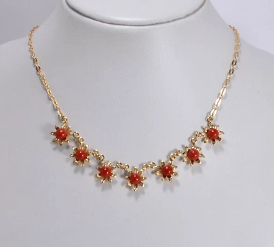 COLLANA IN ARGENTO DORATA 925 BOTTONI CORALLO ROSSO 6 mm               AGLN 0261 - Immagine 1 di 3