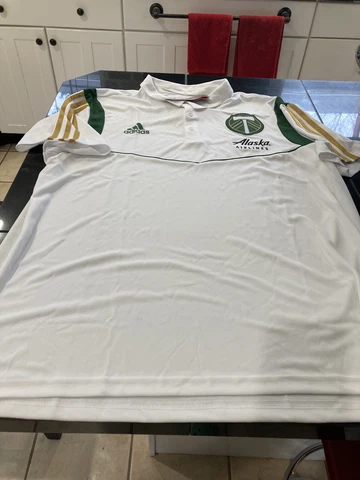 MENS adidas CLIMALITE MLS PORTLAND TIMBERS SHORT SLEEVE POLO SHIRT WHITE XL NWT Cover