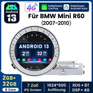 2+32G 7” Android 13 Autoradio Für BMW MINI R52 R56 R60 GPS NAVI Carplay WIFI 4G - Bild 1 von 17