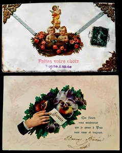 N°790/65   2 Cartes Postales Anciennes  Bonne Année  Découpis     Ecrites - Imagen 1 de 2