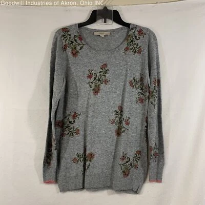 Suéter para mujer Gently Loved LOFT gris estampado floral, talla S Foto 1 de 3