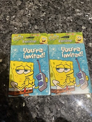 Vintage Spongebob Squarepants Birthday Party Invitations 2 Packs 16 Count New - Image 1 of 4