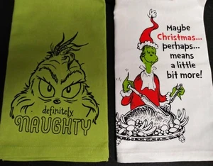 Dr. Seuss The Grinch Grinchmas Naughty or Grinch Turkey Dish Tea Towel U Pick - Picture 1 of 4