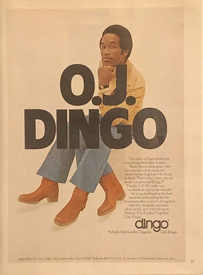 1979 OJ Simpson Dingo Botas de Vaquero IMPRESIÓN ANUNCIO Camisa Amarilla Jeans 3 Patas De Colección Años 70 Foto 1 de 4