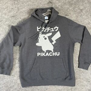 Pokemon Pikachu Hoodie Size Large Port & Company Gray Pullover Sweatshirt