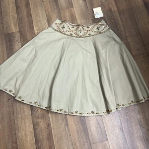 LAPIS Women Swing Skirt Beaded Sequined Size L Cotton Lined Southwestern Tan Zip - Picture 1 of 11