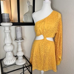 Neu mit Etikett Ramy Brooke Henrietta One-Shoulder-Kleid mit Cut-Outs in strahlendem Gelb Large - Bild 1 von 11