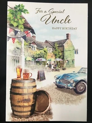 Tarjeta de cumpleaños tío, escena pub, coche, laminado, 20 x 14 cm Foto 1 de 4