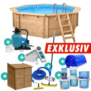 Holzpool Bali 8-Eck Massivholzpool Set EXKLUSIV 4,40 x 1,36 m Schwimmbecken - Bild 1 von 23