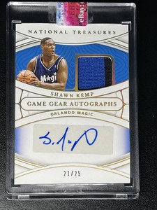 2021-22 National Treasures Basketball Shawn Kemp Game Gear Auto 21/25 #GGA-SWK
