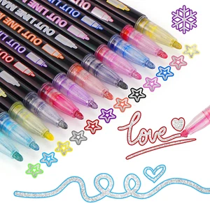 12 Colors Shimmer Markers Outline Metallic Glitter Pens, Easter Basket Stuffers - Picture 1 of 6