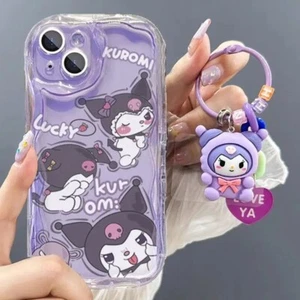 For iPhone 15 14 Pro Max 13 12 11 Cute Cartoon Kuromi Keychain Soft Case Cover - Picture 1 of 6