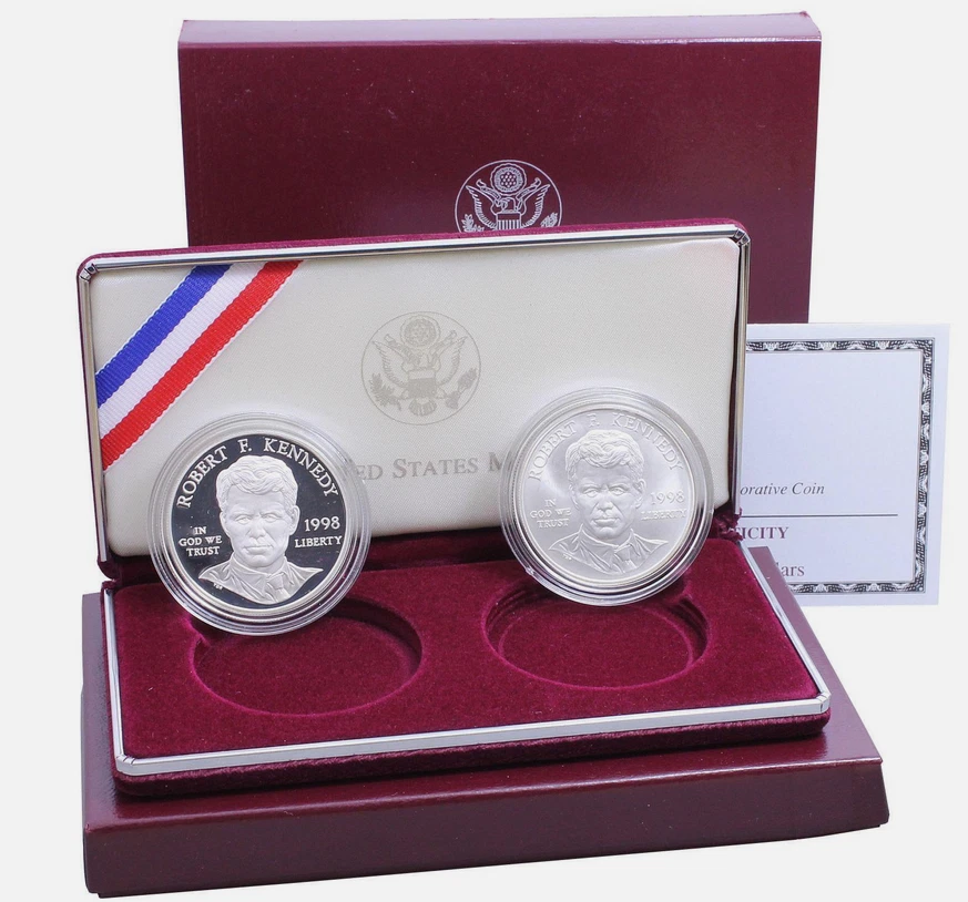 1998 Robert F. Kennedy  PROOF & UNCIRC Silver Dollar 2-coin Set (CHOICE BU) - Image 1 of 2