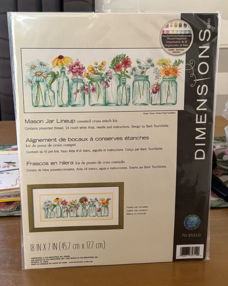 DIMENSIONS - MASON JAR LINEUP COUNTED CROSS STITCH KIT BRAND NEW UNOPENED - image 1 of 1