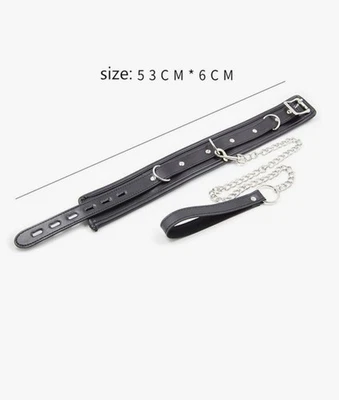 Gargantilla cuello piel felpa cuero negro cadena desmontable correa rol juegos con disfraces  Foto 1 de 4