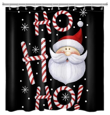 Cortina de chuveiro de Natal engraçada Papai Noel Ho cortinas de chuveiro ganchos desenho animado C... - Imagem 1 de 4