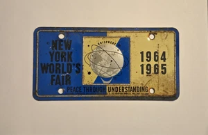 Vtg. 1964-1965 New York WORLD'S FAIR Yellow w/ Blue BOOSTER License Plate RARE - Picture 1 of 5
