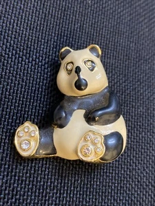 Vintage Park Lane Panda Black White Enamel Brooch/Pin Rhinestones EUC - Picture 1 of 5