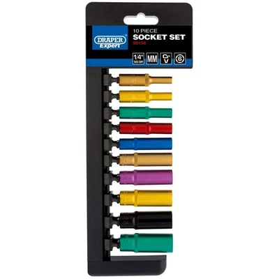 Draper 50158 1/4" Dr Deep Socket Set 10pc Metric Coloured Chrome Vanadium Steel - Image 1 of 4