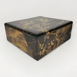 Antique Japanese Edo- Meiji Period Wooden Lacquer Box Ryōshibako Chrysanthemum - Picture 1 of 24