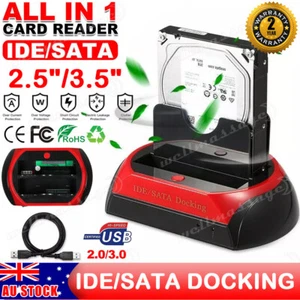 HDD Docking Station Dual 2.5" 3.5" SATA IDE USB Hard Drive Dock OTB Card Reader - Picture 1 of 12