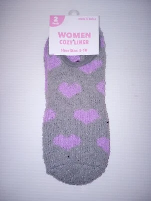 Acogedores calcetines forradores corazones y lunares para mujer paquete de 2 talla 5-10 gris púrpura Foto 1 de 2