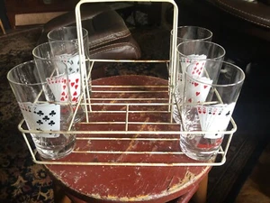 Vintage 6er Set Spielkarte Trinkgläser Poker mit Tragecaddy - Bild 1 von 9