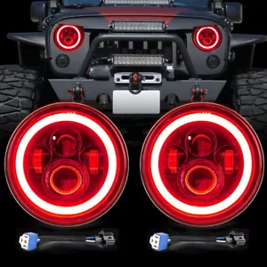 Fit Jeep Wrangler JK TJ LJ 97-18 7'' Round LED Headlights RED Halo Turn Signal - Picture 1 of 12