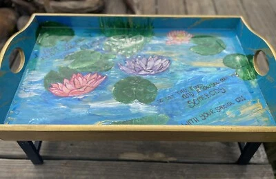 Handmade Lotus Flower bed tray table with folding legs - Image 1 of 4
